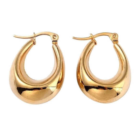 1 1/8 Inch 28mm Hoop Gold Tone Pierced Post Earrings - Picture 5 of 5